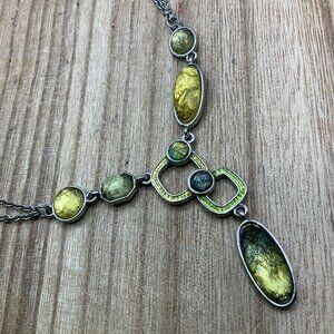Lia Sophia "Seltzer" Green & Silver Tone Y Necklace